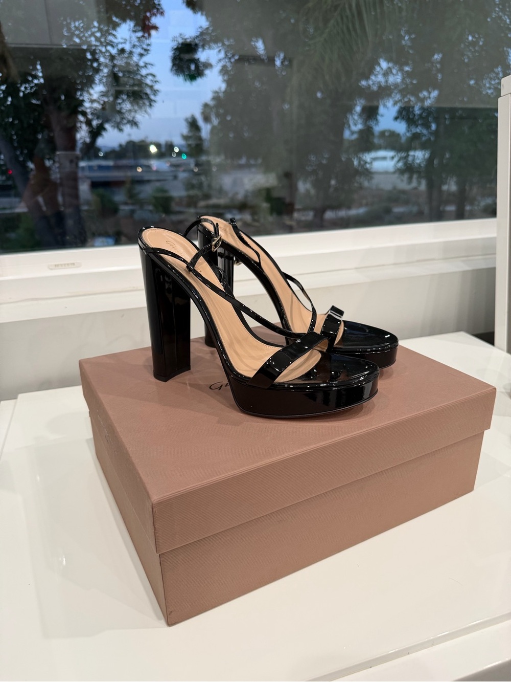 Gianvito Rossi Black Patent Platform Slingback Sandals